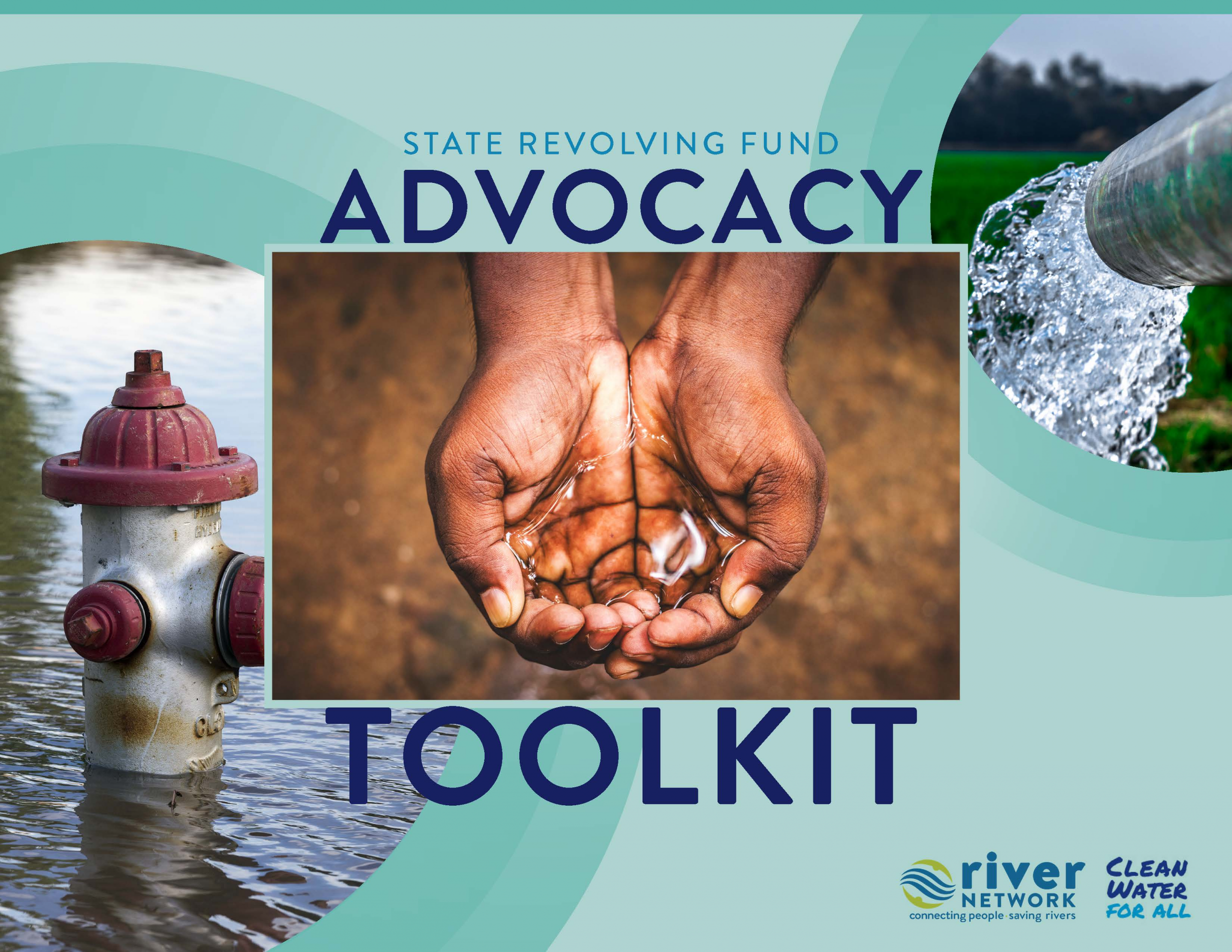 The cover of a report with an image of two hands cupped as water flows over them. Text: SRF State Advocacy Toolkit. 