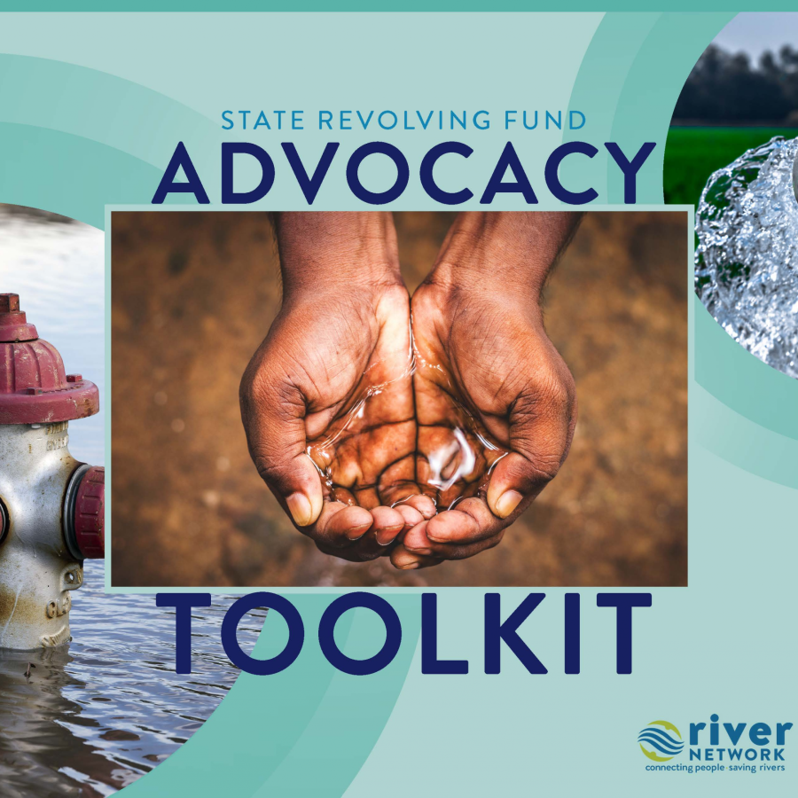 The cover of a report with an image of two hands cupped as water flows over them. Text: SRF State Advocacy Toolkit. 